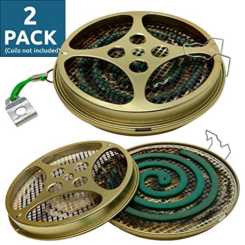Product Cover W4W Portable Mosquito Coil Holder - Mosquito Coil & Incense Burner for Outdoor use, Pool Side, Patio, Deck, Camping, Hiking, etc. (Includes Set of 2 Holders)