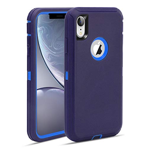 Product Cover MAXCURY Defender iPhone XR Case, Heavy Duty Shock Absorption Full Body Protector Phone Case for iPhone XR with Hard PC Bumper + Soft TPU Back Cover for iPhone XR 6.1 inch (Navy/Blue)