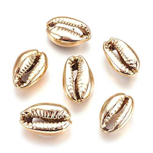 Product Cover Craftdady 50Pcs Electroplate Light Gold Plated Cowrie Seashells 15-20x10-12mm Beach Ocean Summer Jewelry Craft Making Natural Spiral Shell Beads for Vase Filler Fish Tank Home Party Wedding Decoration