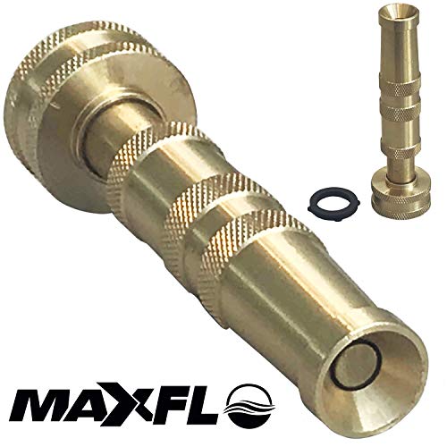 Product Cover MAXFLO High Pressure Hose Nozzle Heavy Duty | Brass Water Hose Nozzles for Garden Hoses | Adjustable Function | Fits Standard Hoses, Garden Sprayer, Spray Nozzle, Power Washer Nozzle