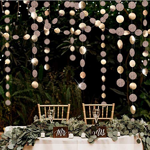 Product Cover Glitter Champagne Gold Decorations Paper Circle Dots Garland Party Streamers Bunting Backdrop Hanging Decor Banner/Wedding/Bachelorette/Bridal Shower/Christmas/New Year/Home/Engagement/