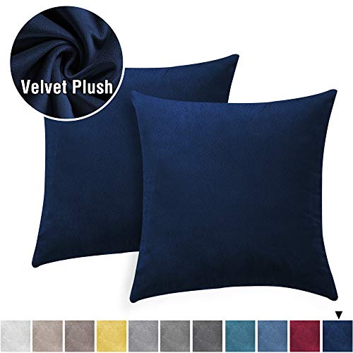 Product Cover H.VERSAILTEX Velvet Plush Soft Solid Decorative Square Throw Pillow Covers Cushion Cases Pillowcases for Couch Sofa Bedroom Car 18 x 18 Inch 45 x 45 cm, 2 Pack, Navy