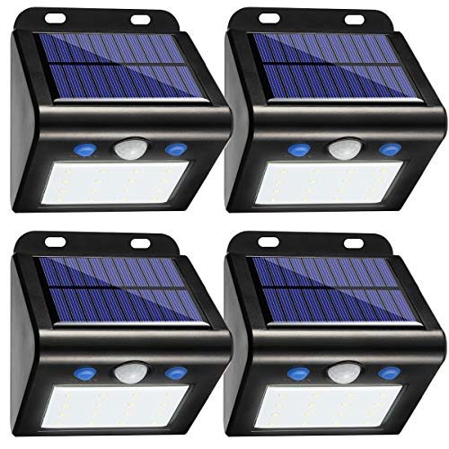 Product Cover Solar Lights Outdoor, 2 Optional Modes Solar Motion Sensor Security Lights IP65 Waterproof Wireless Solar Powered Lights with Wide Angle Solar Wall Lights for Garden, Patio, Yard, Fence (4 Pack)