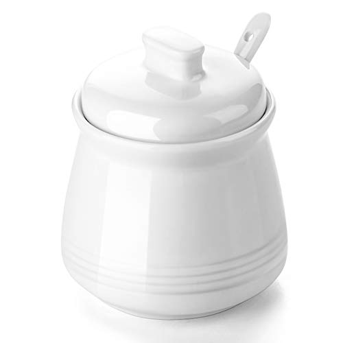 Product Cover DOWAN Porcelain Sugar Bowl with Spoon and Lid, Suit for Home or Restaurant, White, 12 Ounces