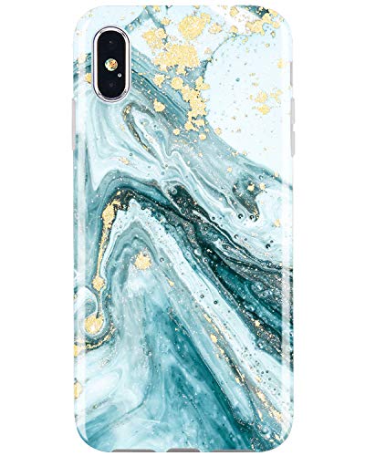 Product Cover JIAXIUFEN Compatible iPhone X iPhone Xs Case Gold Sparkle Glitter Blue Marble Slim Shockproof Flexible Bumper TPU Soft Case Rubber Silicone Cover Phone Case for iPhone X iPhone Xs