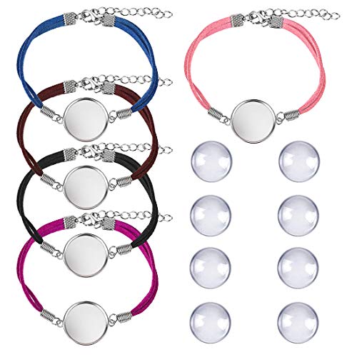 Product Cover DROLE 40Pcs Bracelet Bezel Settings for Jewelry Making-20Pcs 20mm Silver Color Jewelry Bezel Base Round Cabochon Bezel Tray Blank Bangles Bracelets with 20mm Clear Glass Cabochons Mutil