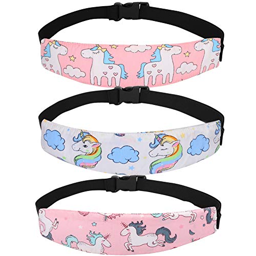 Product Cover Accmor 3 Pack Baby Carseat Head Support Band Strap, Unicorn Band for Carseats Stroller Neck Relief Head Strap for Toddler Child Kids Infant(2 Pink+ 1 White Unicorn Pattern)