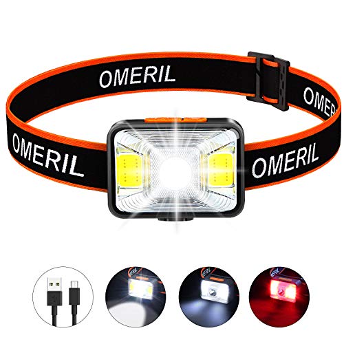 Product Cover OMERIL Rechargeable Headlamp, 2.5H Quick Charge LED Hiking Headlamp Flashlight with 200 Lumen, 5 Modes, White Red Light, IPX5 Waterproof Camping Headlamp for Running, Cycling, Fishing, Kids and Adults