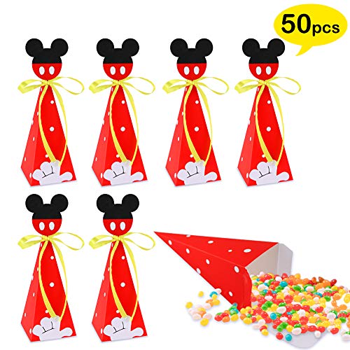 Product Cover 50 PCS Mickey Mouse Candy Boxes, Mickey Mouse Goodie Gift Bags for Kids Birthday Party Supplies Baby Shower Mickey Theme Party Decorations