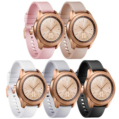 Product Cover YiJYi Compatible with Samsung Galaxy Watch 42mm Bands/Galaxy Watch Active Bands, 20mm Silicone Strap Sports Replacement Wristband for Galaxy Watch 42mm (5 Pack with Rose Gold Buckle, Small(6