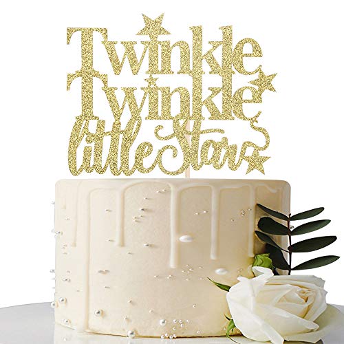 Product Cover Gold Glitter Twinkle Twinkle Little Stars Cake Topper - for Baby Shower/Gender Reveal / 1st Birthday Party Decorations