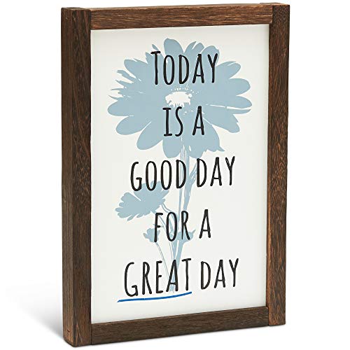 Product Cover Innovative RS - Rustic Farmhouse Framed Wall Art Decor - Hanging and Standing Desk Sign Handmade Wooden Picture Frame. Good Day Inspirational Quotes. Perfect for Home, Kitchen & Bathroom. 7