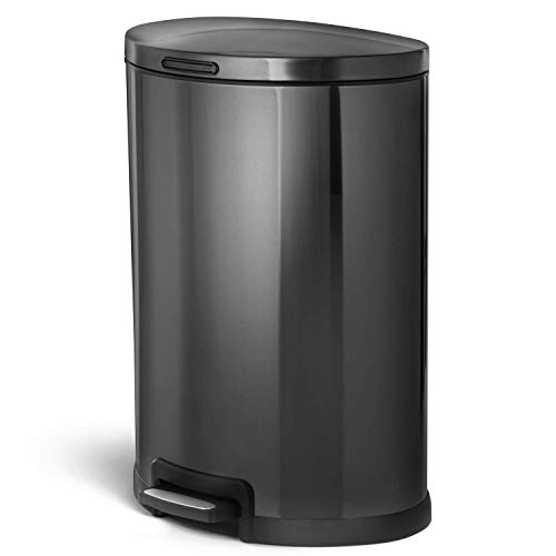 Product Cover Home Zone Living VA41835A 45 Liter / 12 Gallon Stainless Steel Trash Can, Semi-Round, Pedal (Black)