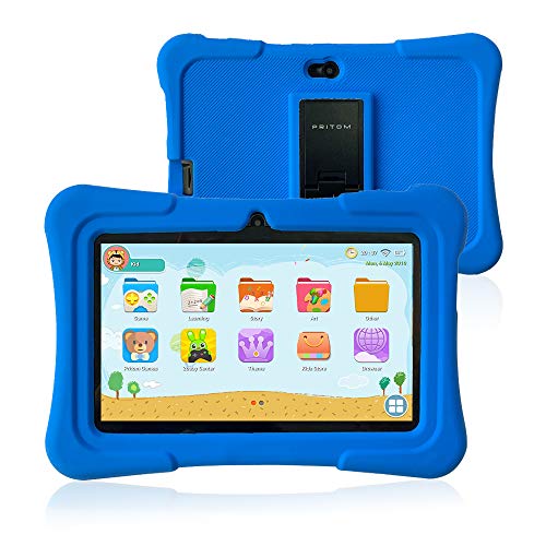 Product Cover Pritom 7 inch Kids Tablet, Quad Core Android,1GB RAM+16GB ROM, WiFi,Bluetooth,Dual Camera, Educationl,Games,Parental Control,Kids Software Pre-Installed with Kids-Tablet Case (Dark Blue)