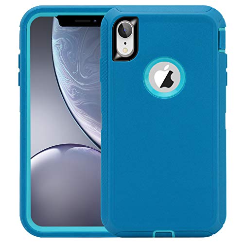 Product Cover CAFEWICH iPhone XR Case, Defender Body Armor 3-in-1 Heavy Duty Design Shockproof Dust Proof Non-Slip Rugged Rubber Protective Cover for iPhone XR 6.1 inch(2018)-Blue/Teal