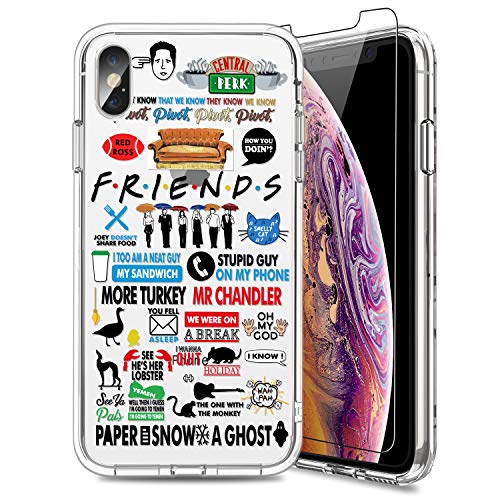Product Cover ZADORN iPhone X Case with Screen Protector,iPhone Xs Case,Cute Cartoon for Kids Girls Women Slim Fit Soft Silicone Rubber TPU Plastic Cover with Clear Bumper Protection Phone Case for iPhone X/XS