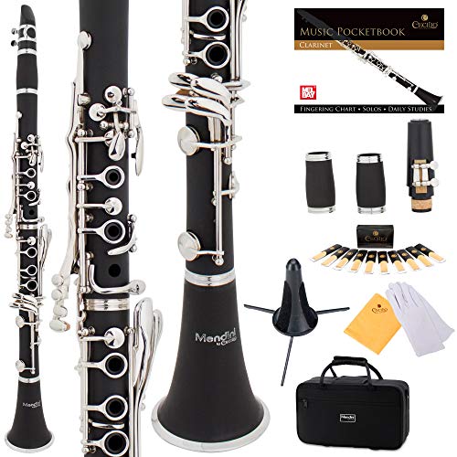 Product Cover Mendini by Cecilio B Flat Beginner Student Clarinet with 2 Barrels, Case, Stand, Book, 10 Reeds, Mouthpiece and Warranty (Ebonite)