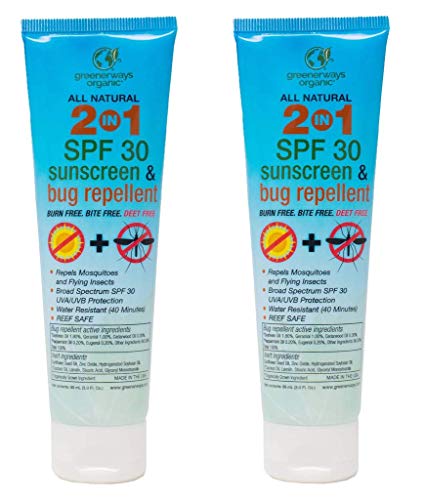 Product Cover Greenerways Organics 2 in 1 Sunscreen and Bug Repellent, DEET-Free, Reef Safe, 3 oz (2 Pack)