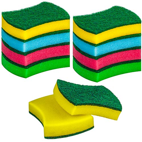 Product Cover DecorRack 8 Multicolored Cleaning Sponges, Heavy Duty Scouring Scrubbing Side and Absorbent Side, for Kitchen, Dishes, Tables, Bathroom, Car Wash, Assorted Colors (Pack of 8)