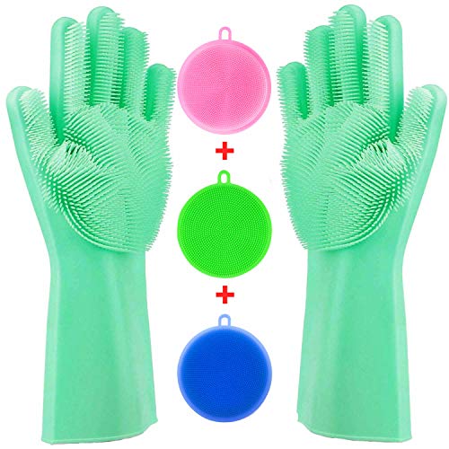 Product Cover Tebba Magic Dishwashing Gloves Silicone Scrubber Sponges - Reusable Rubber Great Washing Dish Kitchen Car Bathroom Pet Care
