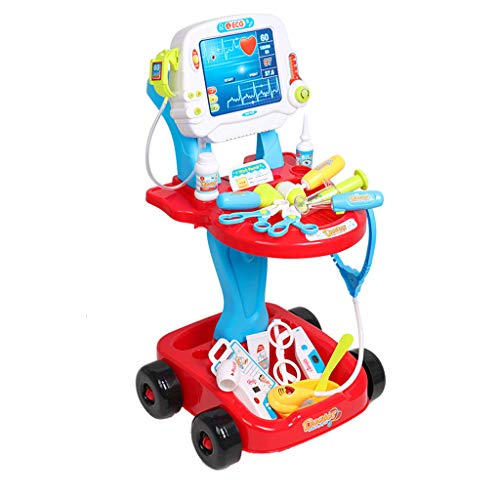 Product Cover Doctor Cart Pretend Play Set Childrens Doctor Accessories Medical Kit Stethoscope Toys Organizer Role Playing Game Preschool Educational Toys for Kids 3 4 Year Olds (Red)