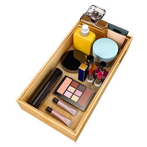 Product Cover Drawer Organizer Bamboo Storage Box - for Kitchen Bathroom Office Desk Wooden Stackable Tray 12x6x2.5inch