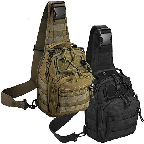 Product Cover Tactical Shoulder Bag,1000D Outdoor Military Molle Sling Backpack Sport Chest Pack Daypack Bags for Camping, Hiking, Trekking, Rover Sling (2 Pack Black and Green)