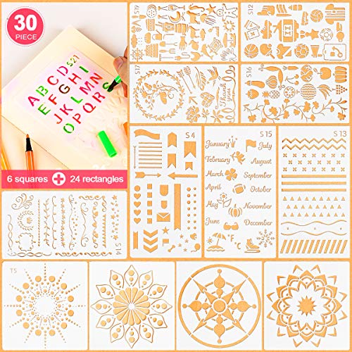 Product Cover 5ARTH Journal Stencils Set - 30 Pcs Bullet Stencils for A5 Notebook, Letter Stencils, Number Stencils, Mandala Stencils and More DIY Drawing Templates for Kids Women