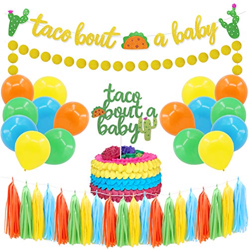 Product Cover Kitticcino Taco Bout A Baby Banner and Cake Topper Party Decoration kit Cactus Gold Glittery Circle Dots Garland Paper Tassel Balloons Mexican Fiesta Baby Shower Supplies