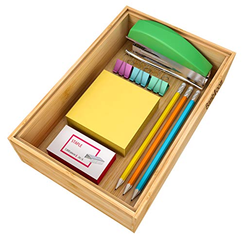 Product Cover Drawer Organizer Bamboo Storage Box - for Kitchen Bathroom Office Desk Wooden Stackable Tray 9x6x2.5inch