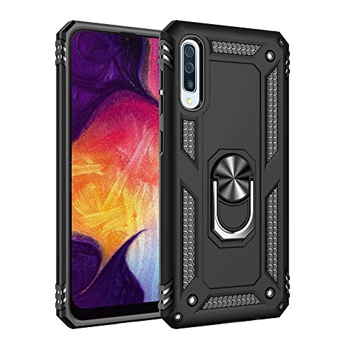 Product Cover Military Grade Drop Impact for Samsung Galaxy A50 Case 360 Metal Rotating Ring Kickstand Holder Magnetic Car Mount Armor Heavy Duty Shockproof Cover for Galaxy A50 Phone Protection Ca (Black)