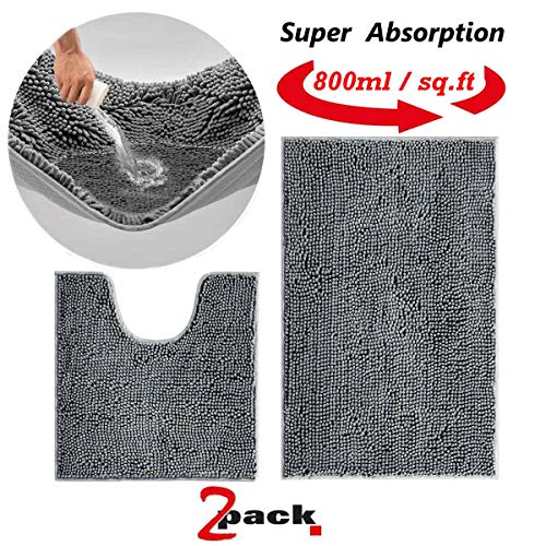 Product Cover Update Matchable Popular Grey Thick 2 Pieces TPR Bath Mat Set,30'x20'Carpet Rug, 19'x19'Oval U-Shape Toilet Bath Rug, Super Absorption and Non-Slip Bath Rug Set, Bath mats for Bathroom
