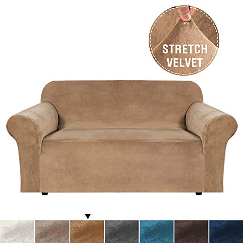 Product Cover H.VERSAILTEX Real Velvet High Stretch 1-Piece Sofa Cover/Loveseat Furniture Cover/Slipcover Upgraded Version Couch Cover 2 Cushion Sofa Fit Loveseat Width Up to 72 Inch, Luggage