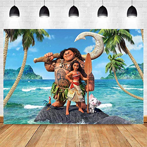 Product Cover MMY 5x3ft Moana Maui Beach Theme Backdrop Baby Shower Girl Birthday Party Background Cake Table Dress-up Large Banner Supplies Photobooth Props