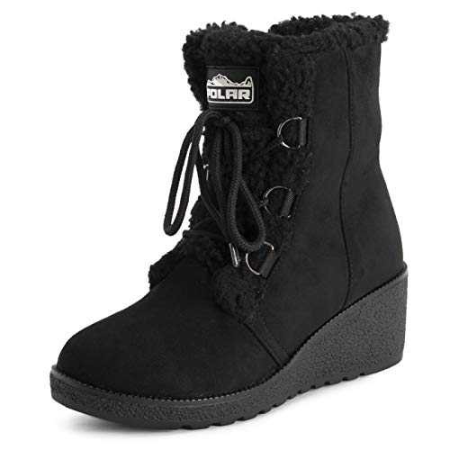 Product Cover Polar Womens Low Wedge Heel Waterproof Winter Snow Durable Rubber Sole Lace Up Thermal Boots