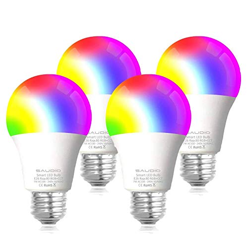 Product Cover Smart WiFi Alexa Light Bulbs, SAUDIO LED RGB Color Changing Bulbs, Compatible with Siri,Alexa,IFTTT and Google Home Assistant, No Hub Required, A19 E26 Multicolor 4 Pack