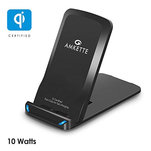 Product Cover Amkette Power Pro Air 600 Qi Certified Wireless Charger with 3 Charging Positions and Phone Stand for iPhone X/XS/XR / 8, Samsung Galaxy S10 / S9 / S8 and More (10 Watts) (Black)