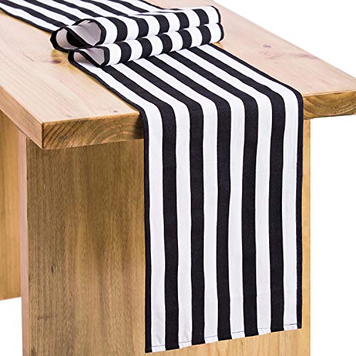 Product Cover Letjolt Black Striped Table Runner Fabric Table Decor Indoor Outdoor Table Runner Wedding Baby Shower Table Decoration Pirate Party Birthday Party, 12x48 Inches