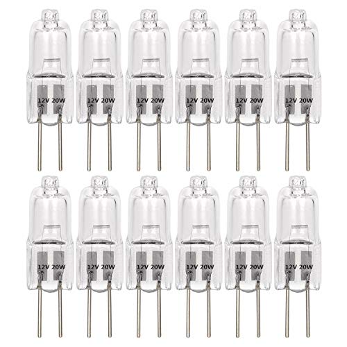 Product Cover 12 Pack, G4 Halogen Light Bulb, T3 JC Type Clear 20W 12V AC/DC Bi-Pin Light Bulb for Landscape Lighting,Accent Lights, Track Lighting,Under Cabinet Puck Light, Chandeliers,360°Beam Angle/Warm White