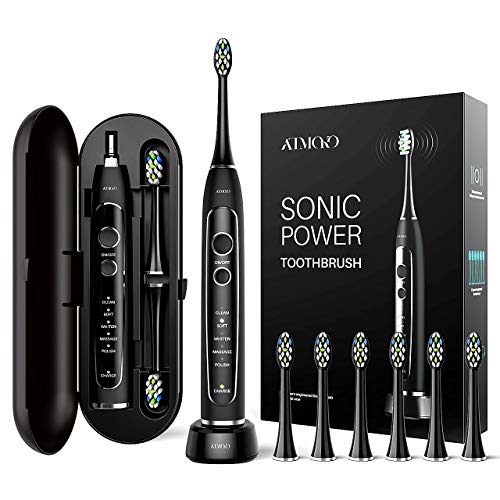 Product Cover ATMOKO Electric Toothbrush, Sonic Power Whitening Toothbrush with 40,000 VPM Motor - 5 Modes - Wireless Charging - 6 Indicator Dupont Brush Heads with Travel Case