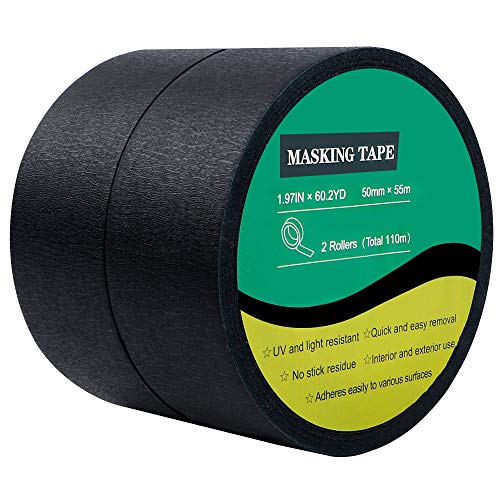 Product Cover Cocoboo 2 Rolls Black Crepe Paper Masking Tape Painters Tape, 2 Inches x 60 Yards for Decorative Marking