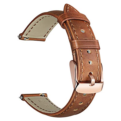 Product Cover TRUMiRR for Fossil Gen 4 Q Venture HR Women Bands, 18mm Crazy Horse Genuine Leather Watchband Quick Release Strap Stainless Steel Clasp Bracelet for Fossil Gen 3 Q Venture TicWatch C2 Rose Gold Watch