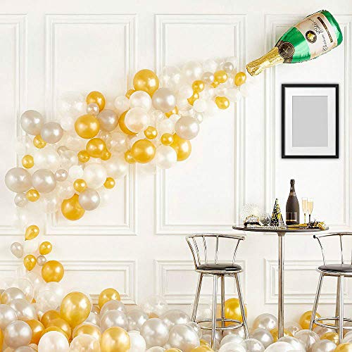 Product Cover XmasExp DIY Silver & White & Gold Latex Balloon Garland Kit, 91 Pcs Balloons Arch Garland, Tying Tools | Glue Point | Ribbon | Balloon tape strip for Wedding, Baby Shower, Party