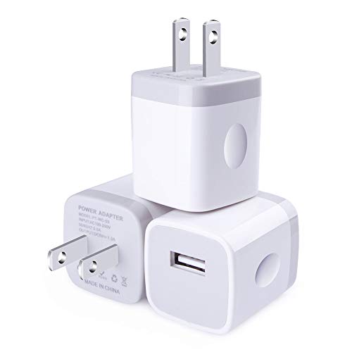 Product Cover USB Wall Charger, CableLovers 1A/5V 3-Pack Travel USB Plug Charging Block Brick, Charger Power Adapter Cube Compatible Phone Xs/XS Max/X/8/7/6 Plus, Galaxy S9/S8/S8 Plus, Moto, Kindle, LG