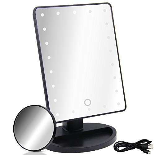 Product Cover FORUP LED Lighted Makeup Mirror, 22 Led Vanity Cosmetic Mirror, Detachable 10x Magnification Spot Mirror, Dual Power Supply, 360 Degree Rotation, Color Boxed, Black (Battery Not Included)