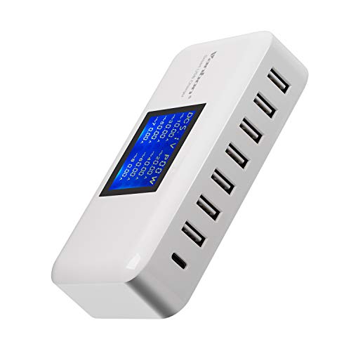 Product Cover USB C Charger, 68W 8-Port Desktop USB Charger Charging Station with One 18W Power Delivery Port W/LCD Display for iPhone Xs/XS Max/XR/X/8, Galaxy S9 S8, iPad Pro 2018 and More