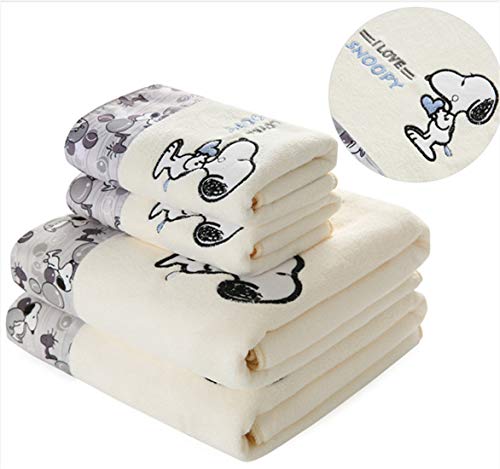 Product Cover skyfiree Set of 4 Towels Set Cartoon Printed Snoopy 2 Bath Towels 2 Hand Towels Super Soft and Highly Absorbent (White)