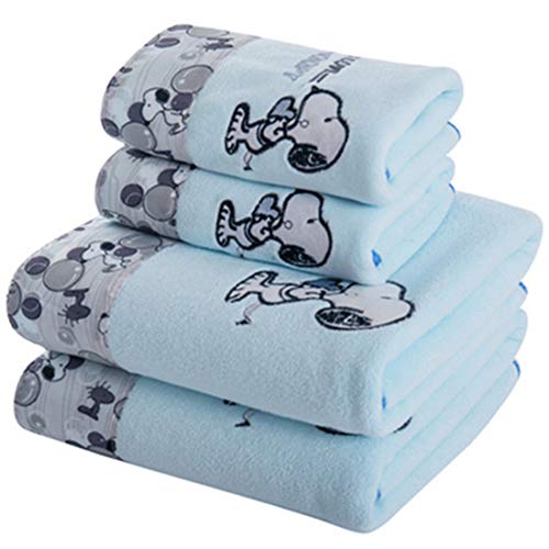Product Cover skyfiree Set of 4 Towels Set Cartoon Printed Snoopy 2 Bath Towels 2 Hand Towels Super Soft and Highly Absorbent (Blue)