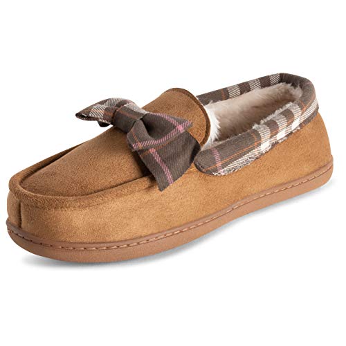 Product Cover Polar Womens Memory Foam Classic Tartan Faux Fur Plush Luxury Rubber Sole Moccasin Loafer Outdoor Slipper
