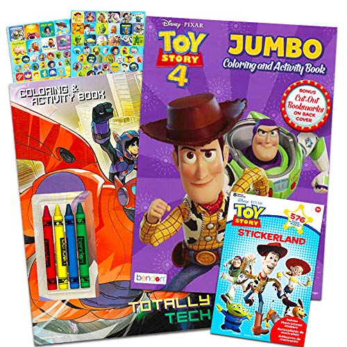 Product Cover Disney Pixar Toy Story 4 Coloring and Activity Book Bundle with Crayons and Over 550 Toy Story Stickers (Toy Story Party Supplies)